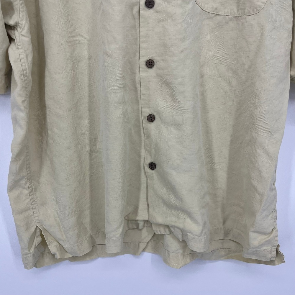Hilo Hattie Bali Hai Collection Mens XL Silk Jacquard Hawaiian Shirt Cream Tan - Picture 3 of 11